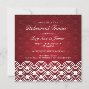 Wedding Rehearsal Dinner Scalloped Pattern Red Invitation
