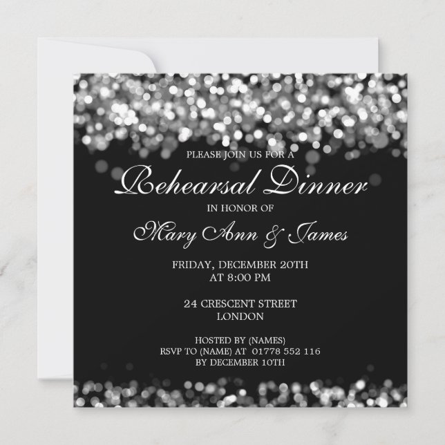 Wedding Rehearsal Dinner Silver Lights Invitation (Front)