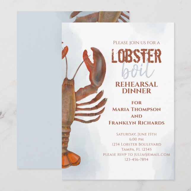 Wedding Rehearsal Dinner Simple Lobster Boil Invitation (Front/Back)