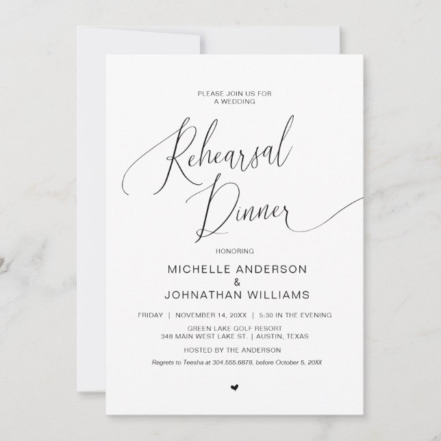 Wedding Rehearsal Dinner, Simple Modern Black Invi Invitation (Front)