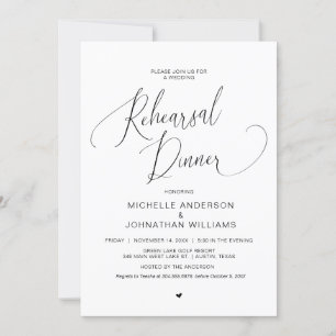 Wedding Rehearsal Dinner, Simple Modern Black Invi Invitation