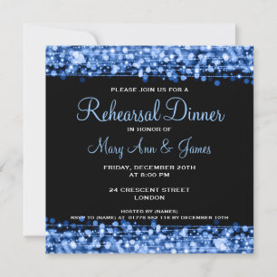 Wedding Rehearsal Dinner Sparkles Blue Invitation