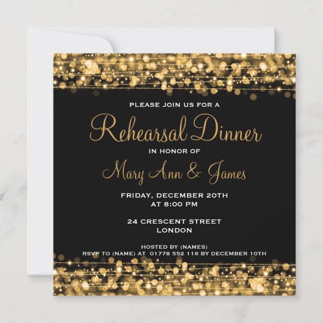 Wedding Rehearsal Dinner Sparkles Gold Invitation (Front)