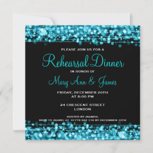Wedding Rehearsal Dinner Sparkles Turquoise Invitation