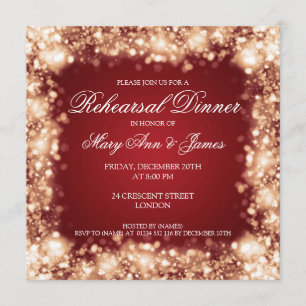 Wedding Rehearsal Dinner Sparkling Lights Gold Invitation
