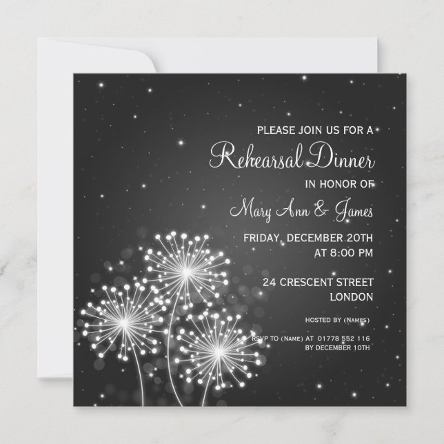 Wedding Rehearsal Dinner Summer Sparkle Black Invitation (Front)