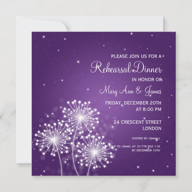 Wedding Rehearsal Dinner Summer Sparkle Purple Invitation (Front)