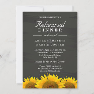Wedding Rehearsal Dinner Sunflowers Chalkboard Invitation