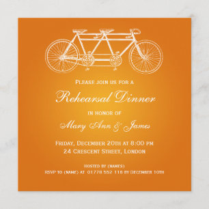 Wedding Rehearsal Dinner Tandem Bike Orange Invitation