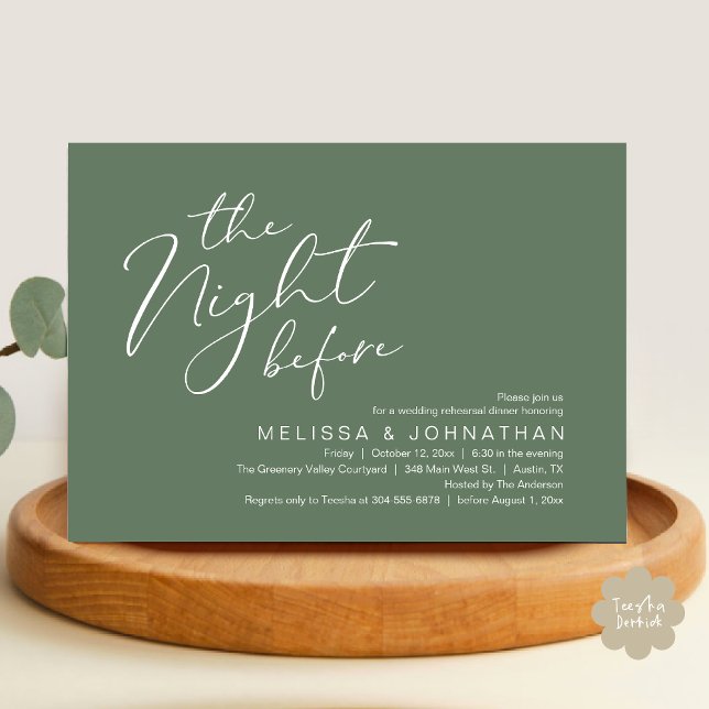 Wedding Rehearsal Dinner The Night Before  Invitation (The Night Before Romantic Modern Wedding Rehearsal Dinner Aesthetic Invites PDF Classy Sage Green)