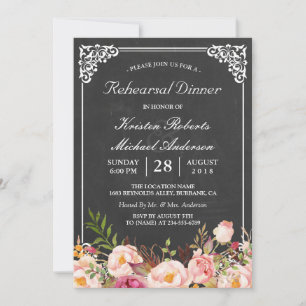 Wedding Rehearsal Dinner Vintage Floral Chalkboard Invitation