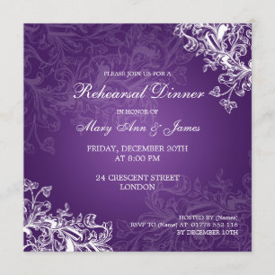 Wedding Rehearsal Dinner Vintage Swirls Purple Invitation