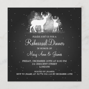 Wedding Rehearsal Dinner Winter Deer Sparkle Black Invitation