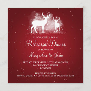 Wedding Rehearsal Dinner Winter Deer Sparkle Red Invitation