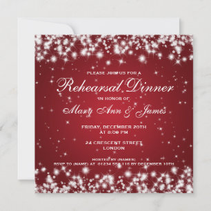 Wedding Rehearsal Dinner Winter Sparkle Red Invitation