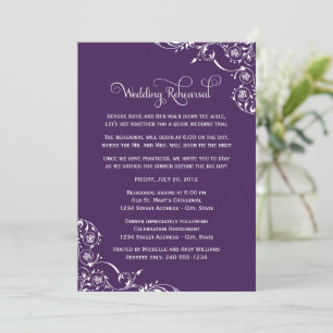 Wedding Rehearsal   Elegant Scrolls Dark Purple Invitation