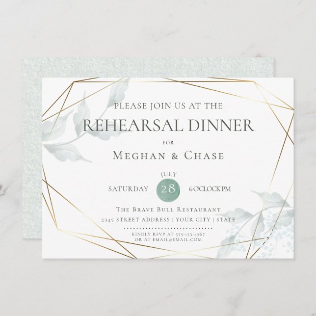 Wedding Rehearsal  | Greyed Jade Green Botanical Invitation (Front/Back)