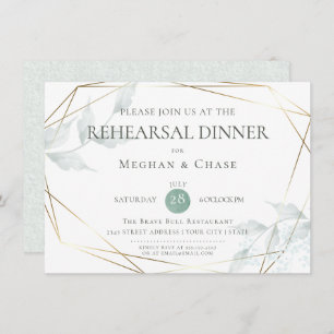 Wedding Rehearsal    Greyed Jade Green Botanical Invitation