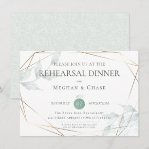 Wedding Rehearsal    Greyed Jade Green Botanical Invitation