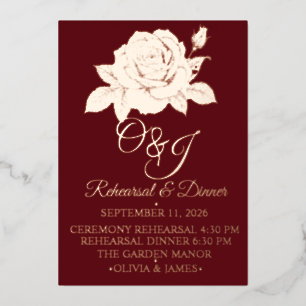 Wedding Rehearsal Invitation Burgundy Moody Rose 