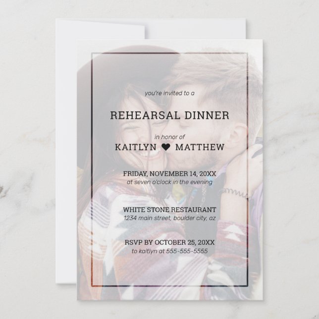 Wedding Rehearsal Photo Minimalist Typography Invitation (Front)