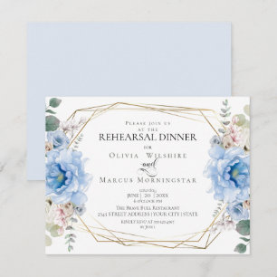 Wedding Rehearsal   Watercolor Sky Blue Peonies Invitation