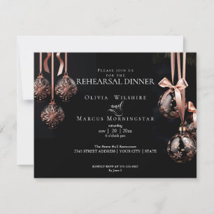 WEDDING REHEARSAL   Winter Pink and Onyx Baubles Invitation