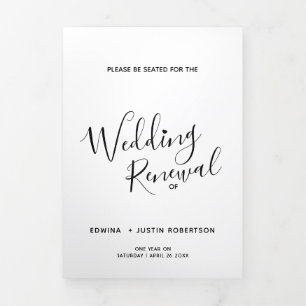 Wedding renewal ceremony black and white program Tri-Fold programme