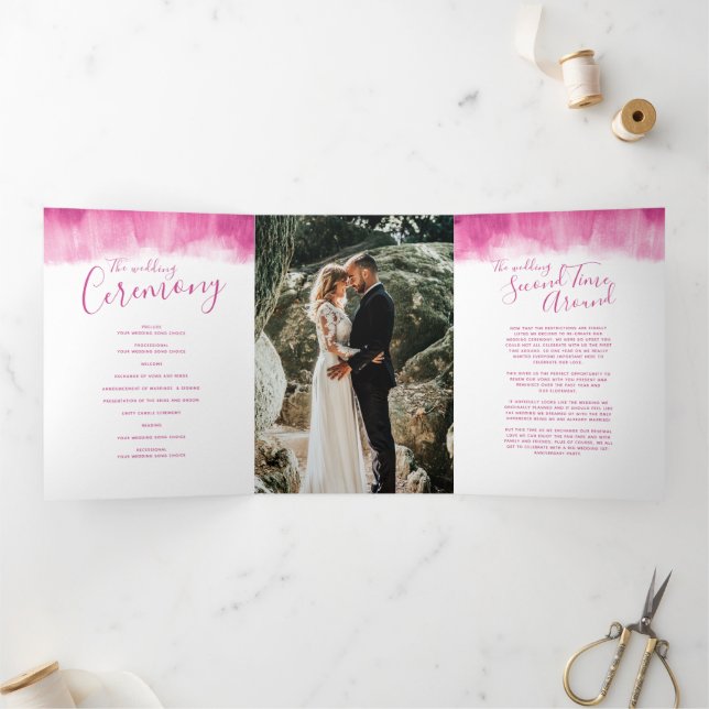 Wedding renewal ceremony modern abstract art red Tri-Fold programme (Inside)