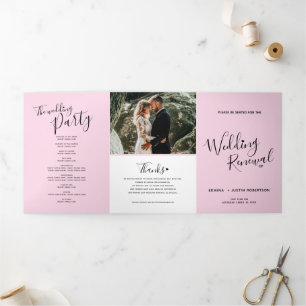Wedding renewal ceremony pink black white Tri-Fold programme
