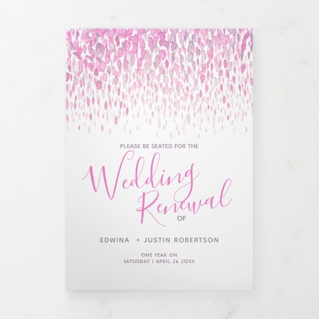 Wedding renewal ceremony program pink program Tri-Fold programme (Cover)