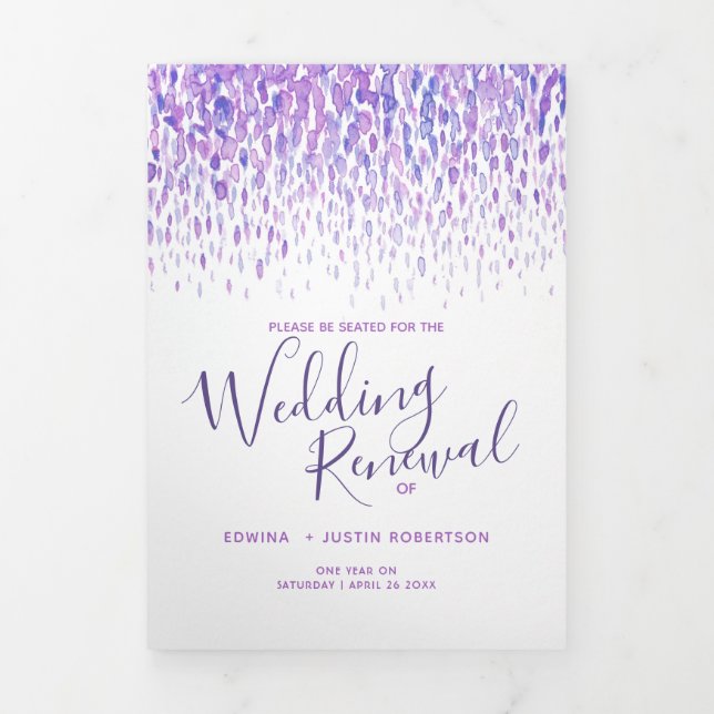 Wedding renewal ceremony program purple program Tri-Fold programme (Cover)