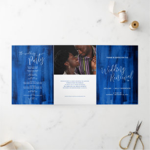 Wedding renewal ceremony sapphire blue abstract Tri-Fold programme