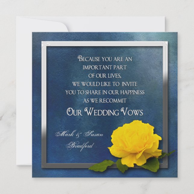 Wedding Renewal Invittion - Yellow Rose/Blue Invitation (Front)