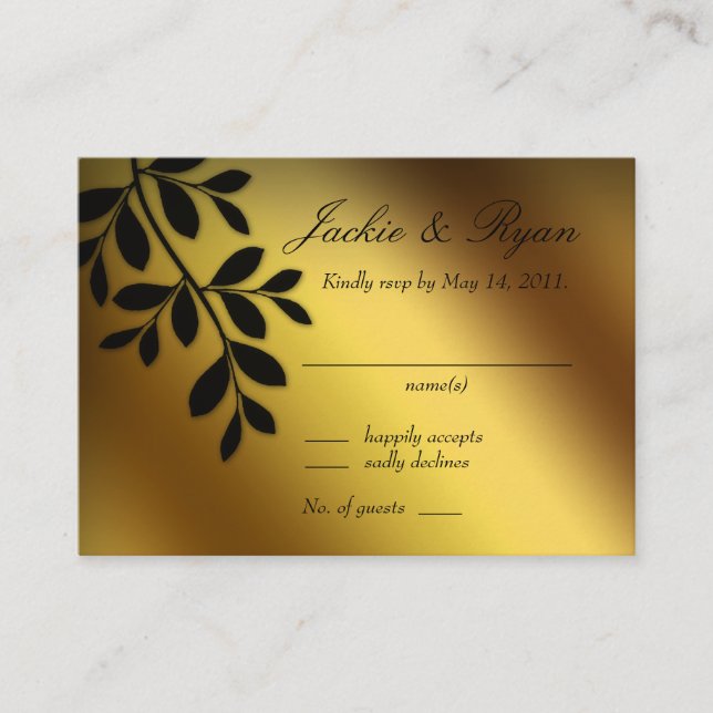 Wedding Reply Card Gold Leaves (Front)
