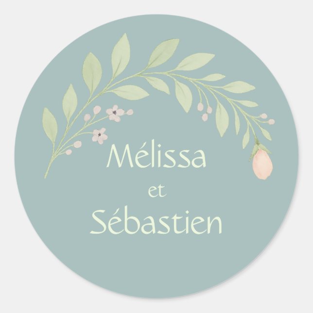 Wedding reply card sticker, floral gift classic round sticker (Front)