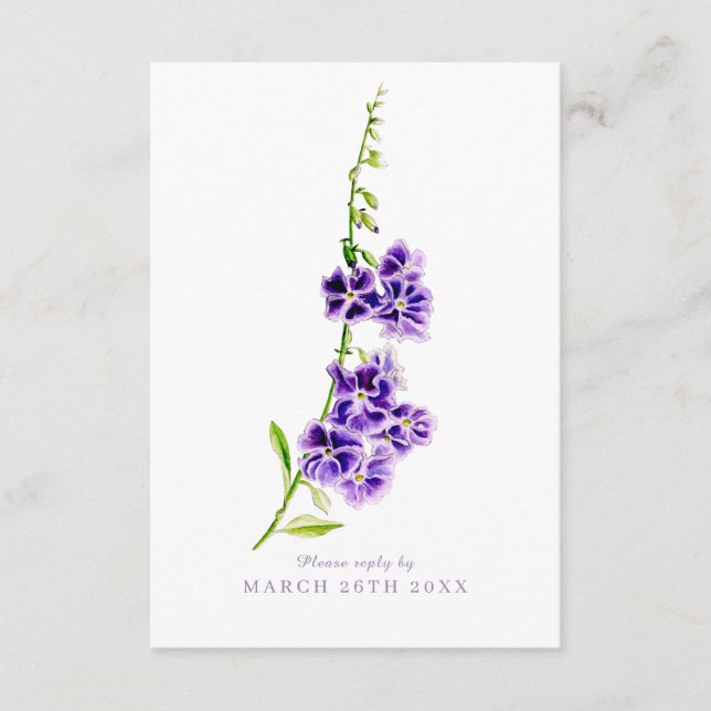 Wedding reply duranta purple flowers enclosure card (Front)