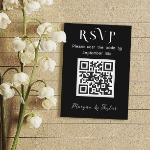 Wedding Reply QR code Black n White Enclosure Card