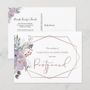 Wedding Rescheduled Floral Geometric Changed Date Announcement Postcard