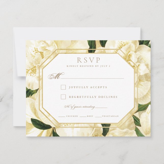 Wedding Response Card RSVP *Golden Blooms* (Front)