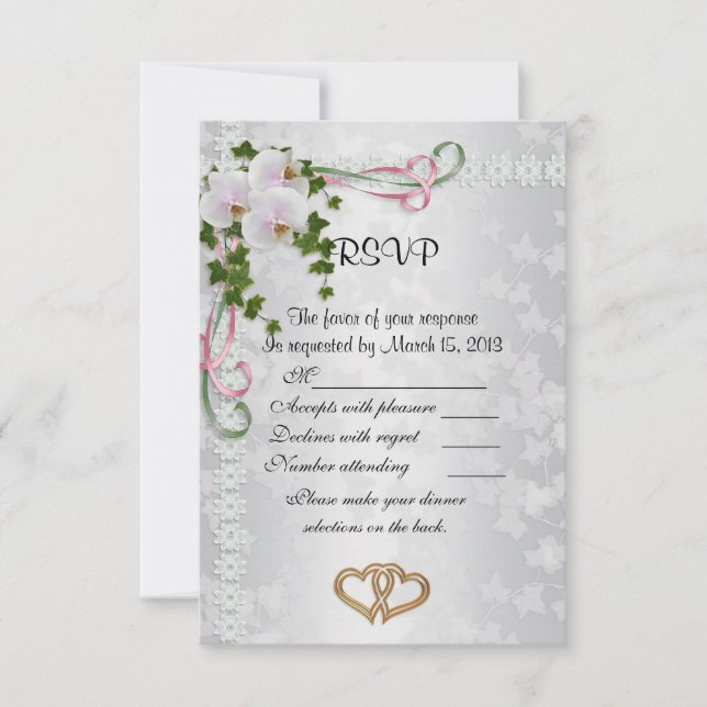 Wedding response cards elegant  white Orchids (Front)