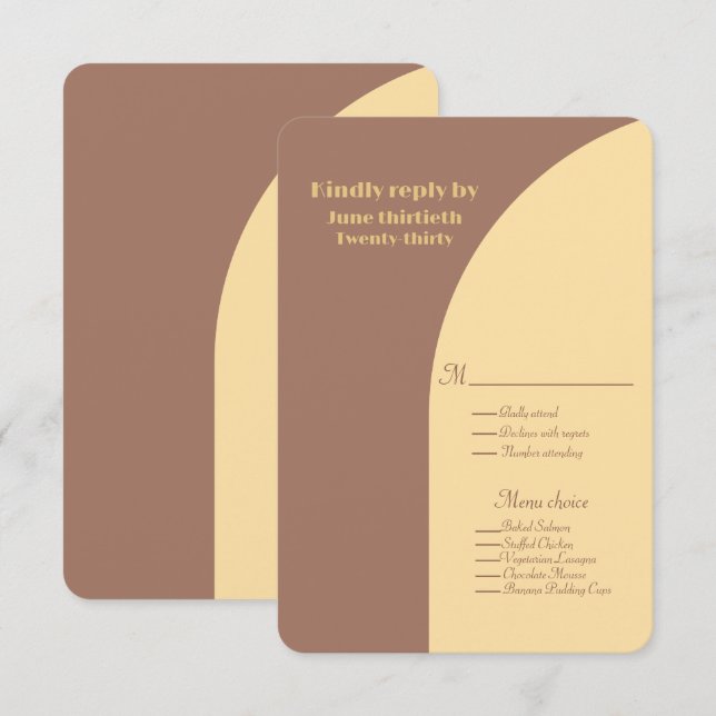 Wedding Response Mocha Mousse Arched Flat Card (Front/Back)