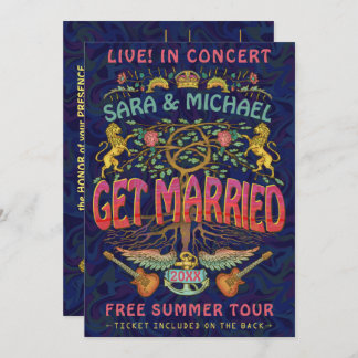 Wedding Retro 70s Band Concert Ticket Theme Invitation