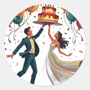 Wedding Retro Bride Groom Dancing Sparklers Vintag Classic Round Sticker