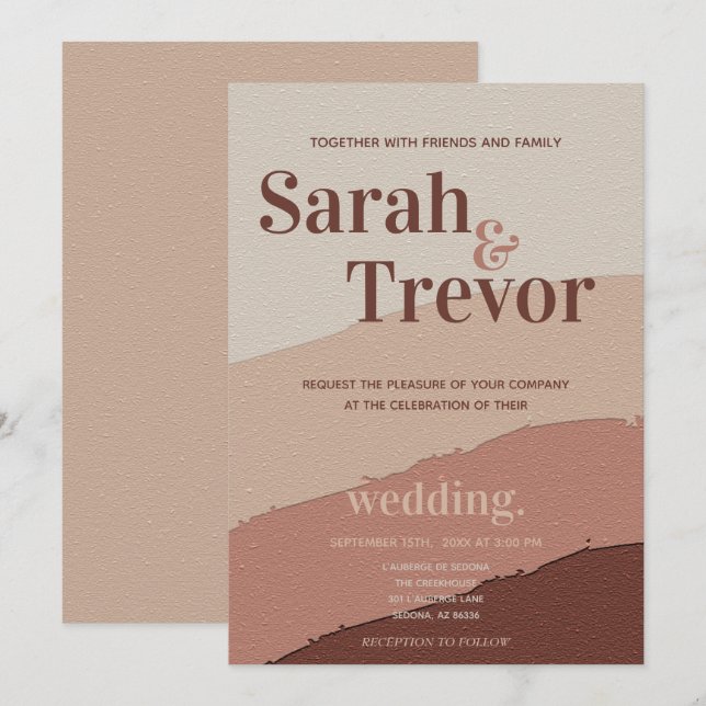 Wedding Retro Dusty Rose Paint Strokes  Invitation (Front/Back)