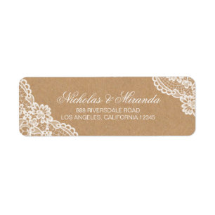 wedding return address labels, lace, kraft