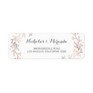 wedding return address labels, laurel, rose gold
