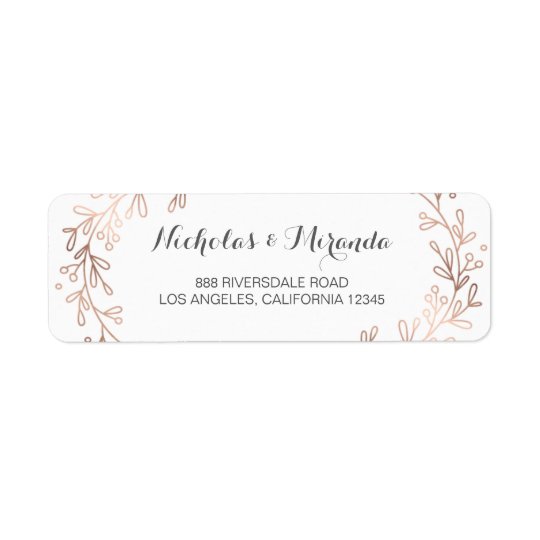 wedding return address labels, laurel, rose gold return address label
