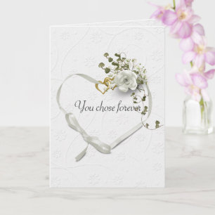 Wedding Ribbon and Gold Heart Rings Card