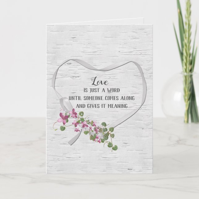 Wedding Ribbon Heart On Birch Card (Front)